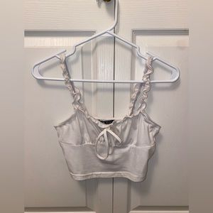 White ruffle sleeve cropped tank top XS